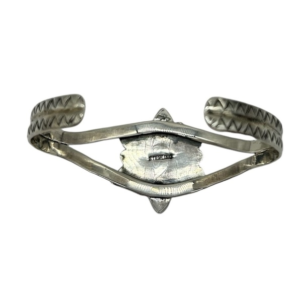 925 Sterling Silver Natural Kingman Turquoise Cluster Flower Cuff Bracelet - Picture 4 of 7